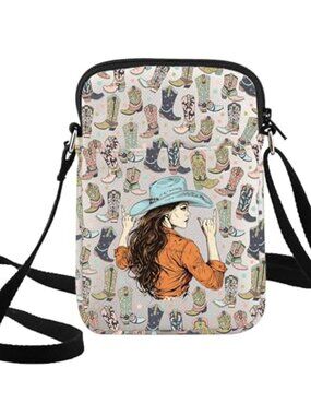 WZMPA Cowgirl Crossbody Bag Cotton Canvas Western Shoulder Bag Adjustable Strap